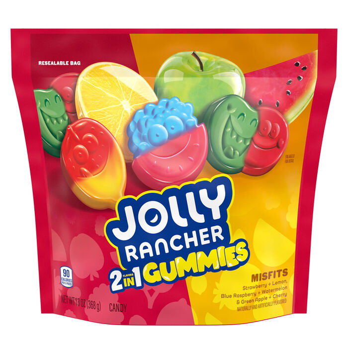 Image of JOLLY RANCHER Gummies Misfits 2-in-1 Fruit Flavored Candy Bag, 13 oz Packaging